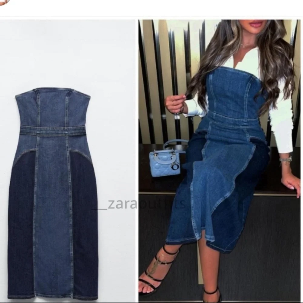 Zara Blue Denim Strapless Dress - Picture 14 of 16